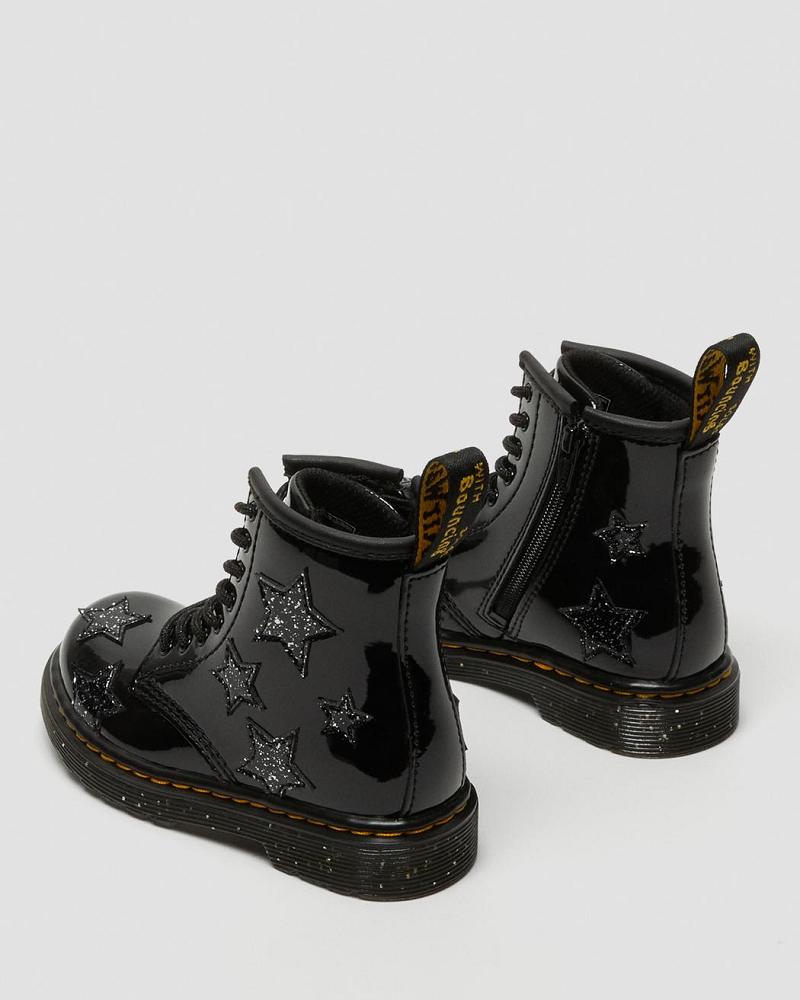 Dr Martens Toddler 1460 Glitter Star Lak Snørestøvler Børn Sort | DK 694XYU